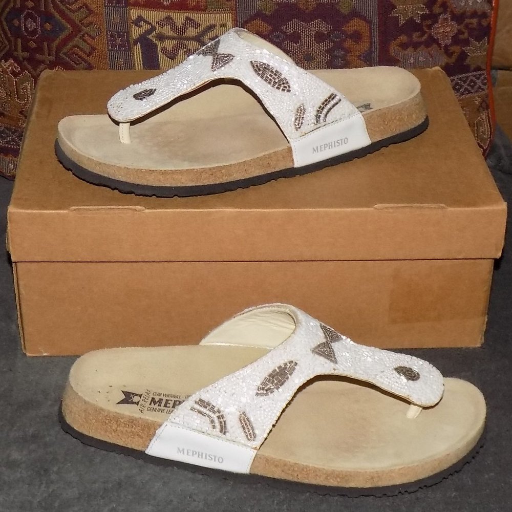 Mephisto White and Brown Sandals
